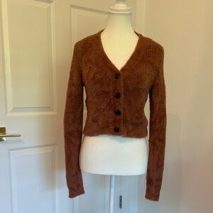 American Eagle Fuzzy Cropped Button-Up Cardigan Size Small